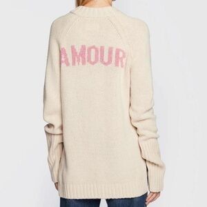 NWT Zadig & Voltaire 100% Merino Wool Valmy We Amour V Neck Sweater Small